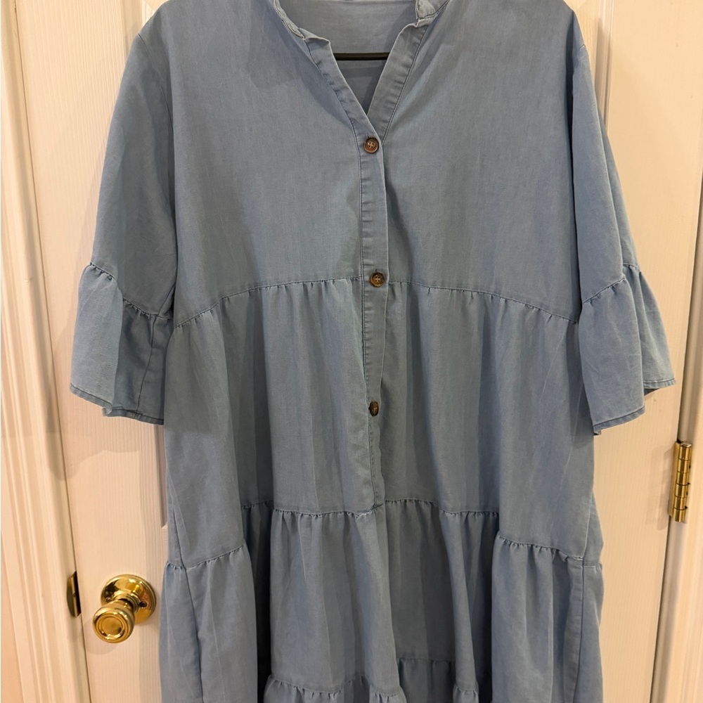 Light Blue Tiered Button-Front Dress